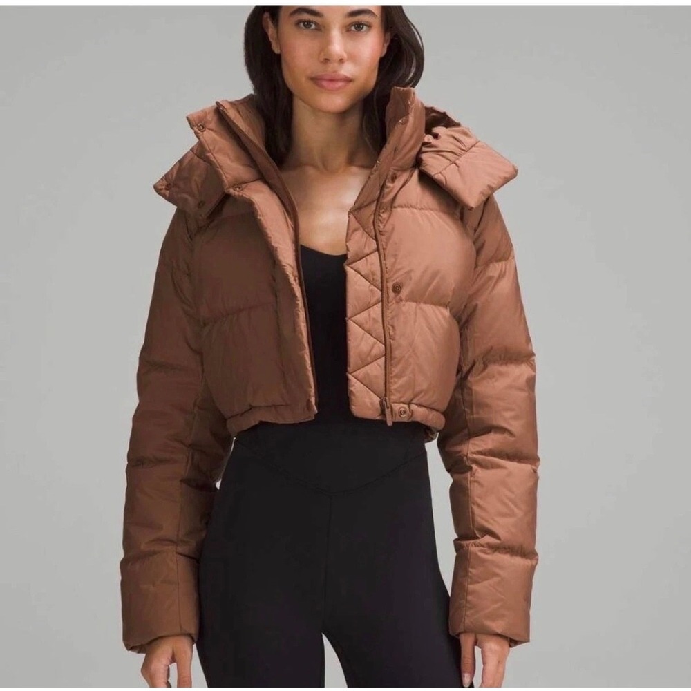 Lululemon Wunder Super Cropped Jacket Roasted Brown Hooded Puffer Coat size 6